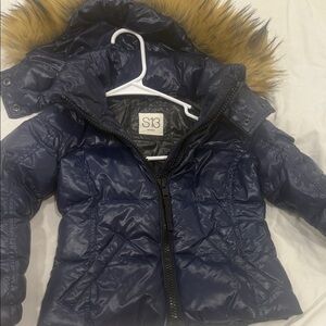 S13 Kids Navy Puffer Coat with Faux Fur Trim